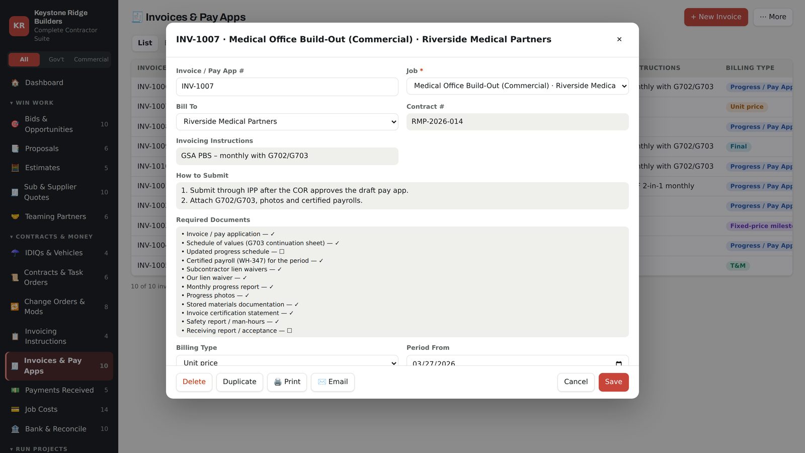 BaseBid Command — Invoicing & pay apps