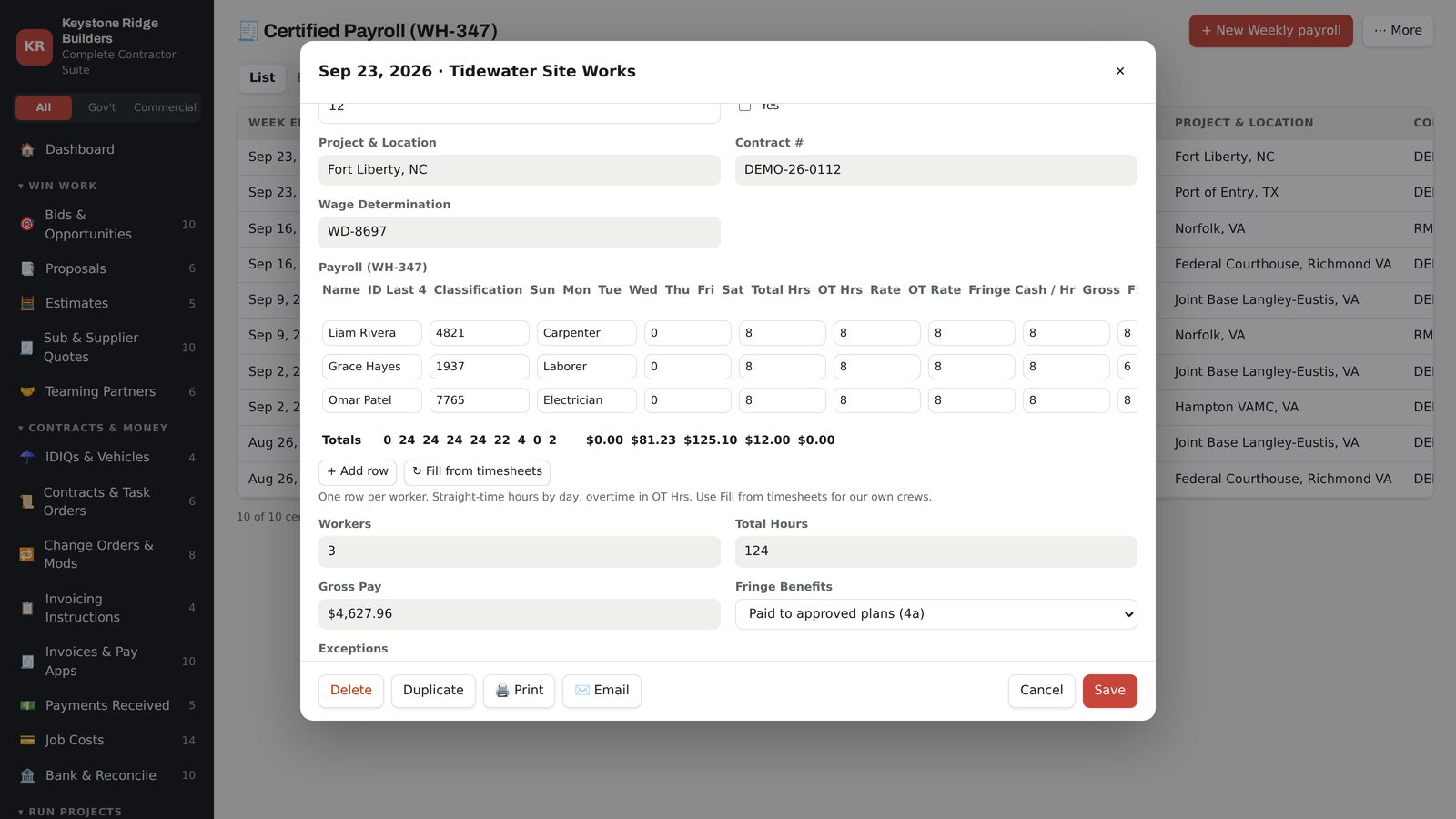 BaseBid Command — Weekly certified payroll
